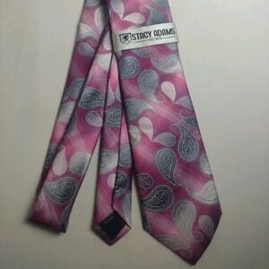 Stacy Adams Necktie 59" X 3.5" Pink and Gray Paisley Silk Tie